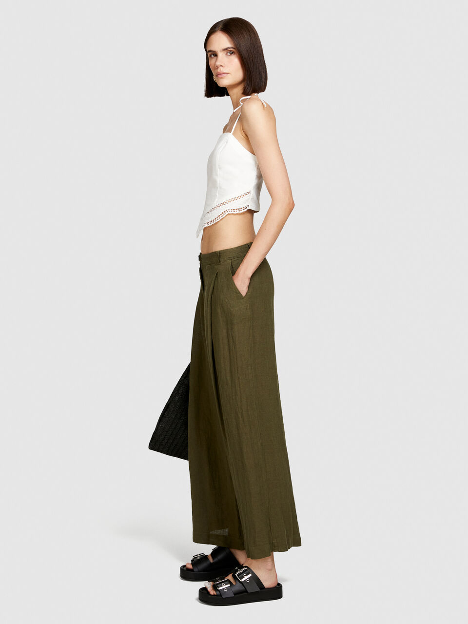 Wide leg 100% linen trousers Women image number null