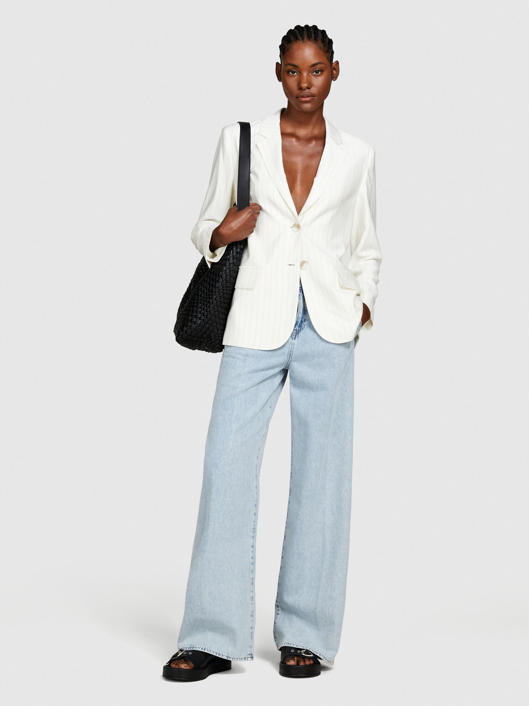 Striped white blazer on sale