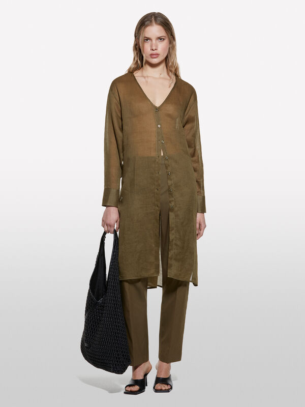 Military green long shirt with slits - women's shirts | Sisley