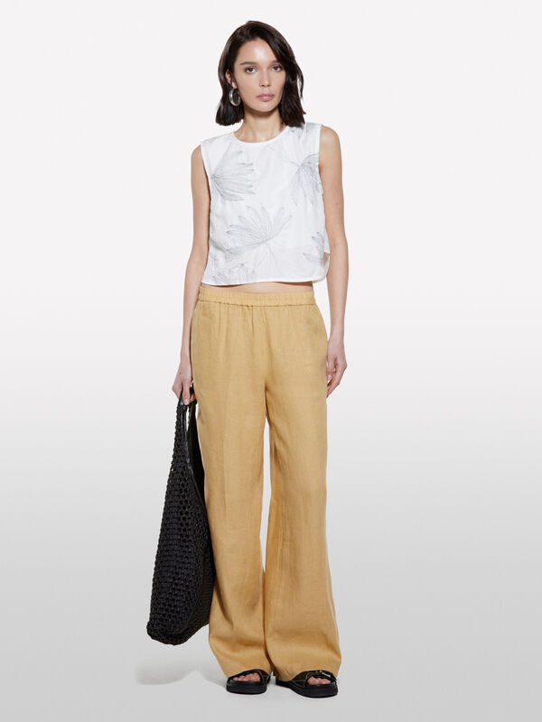 White top with foliage embroidery  - women's tops | Sisley