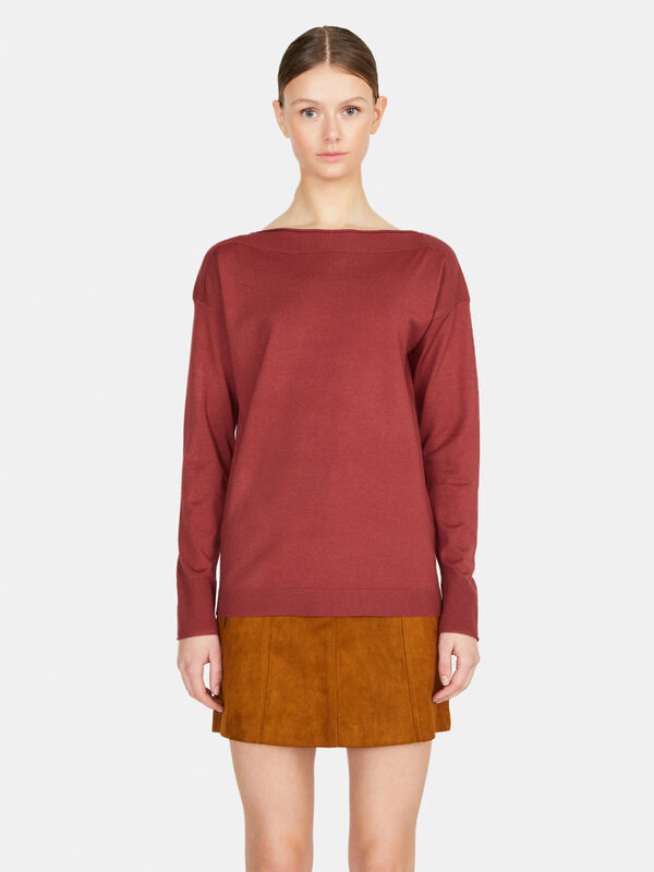 Solid color sweater with boat neck - women's crew neck sweaters | Sisley