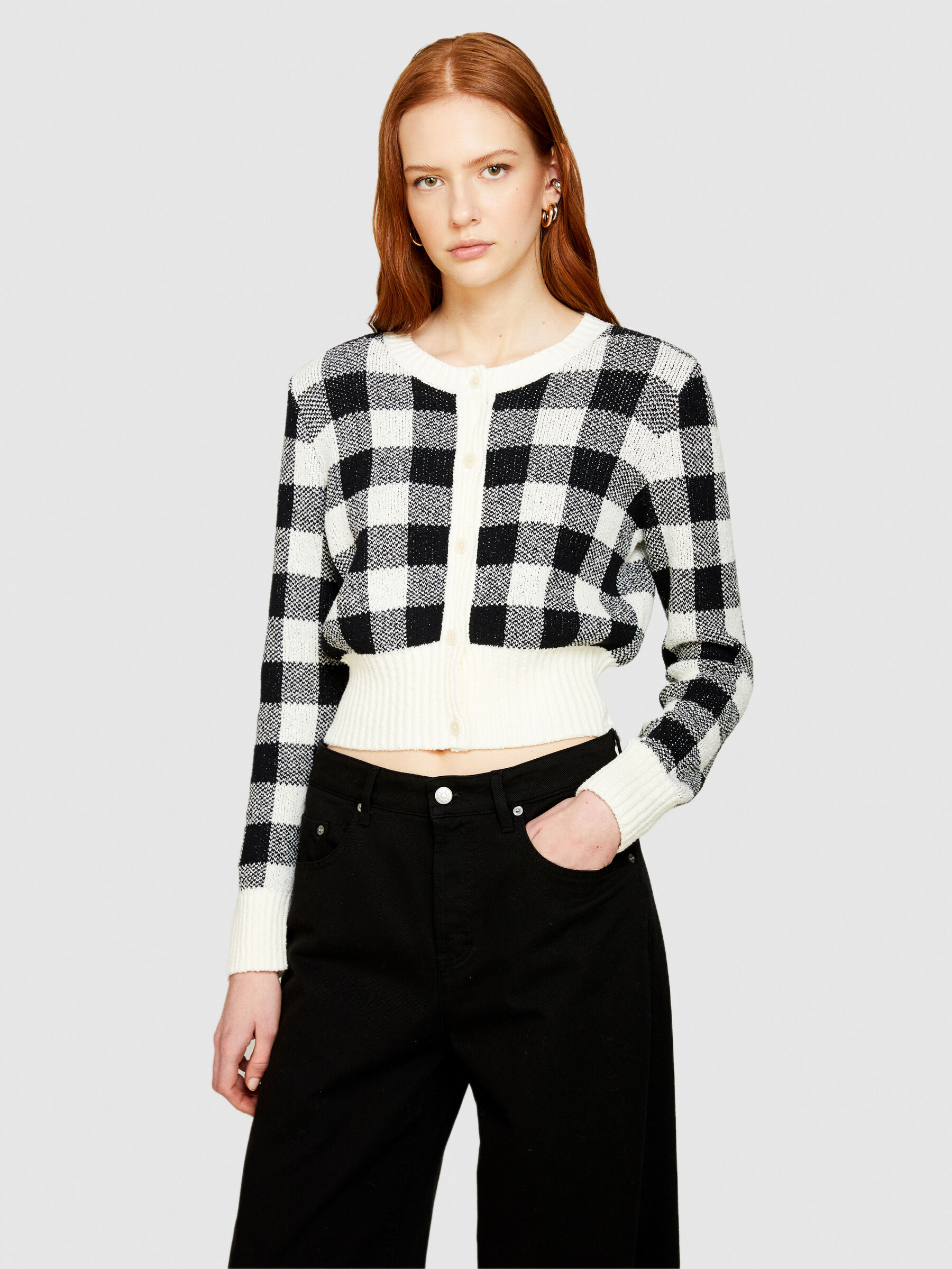 Vichy print cardigan, Multi-color - Sisley