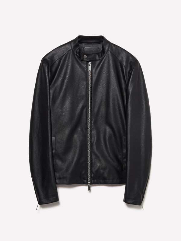 Black slim fit biker jacket - men's jackets and coats | Sisley