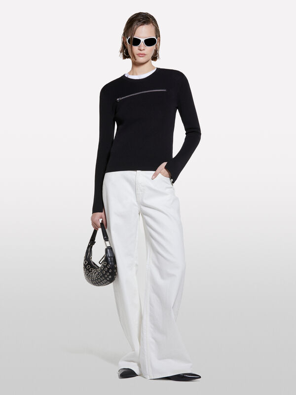 Sweater with zipper - women's crew neck sweaters | Sisley