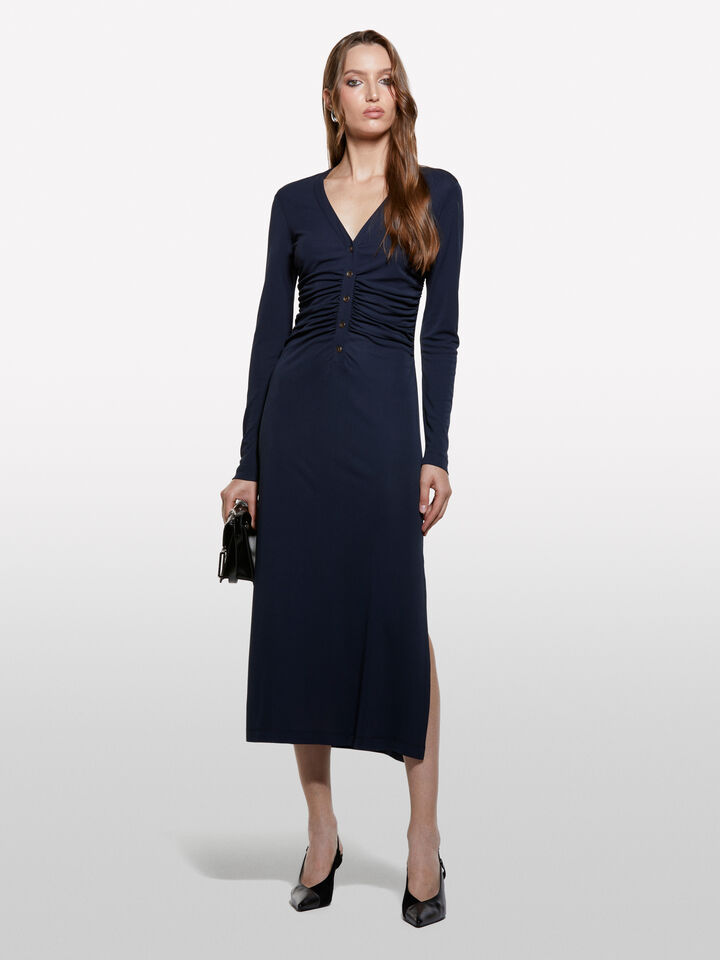 Dark blue dress with slit - women's long dresses - Dark Blue | Sisley image number 1