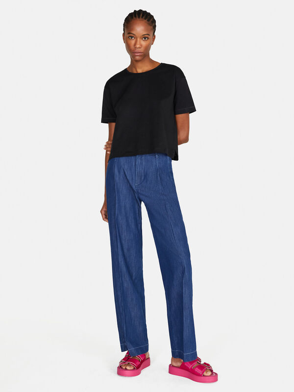 Wide fit chambray trousers Women