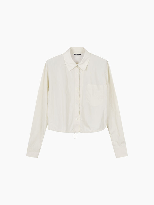 Cream cropped shirt with drawstring - sisley k shirts | Sisley K