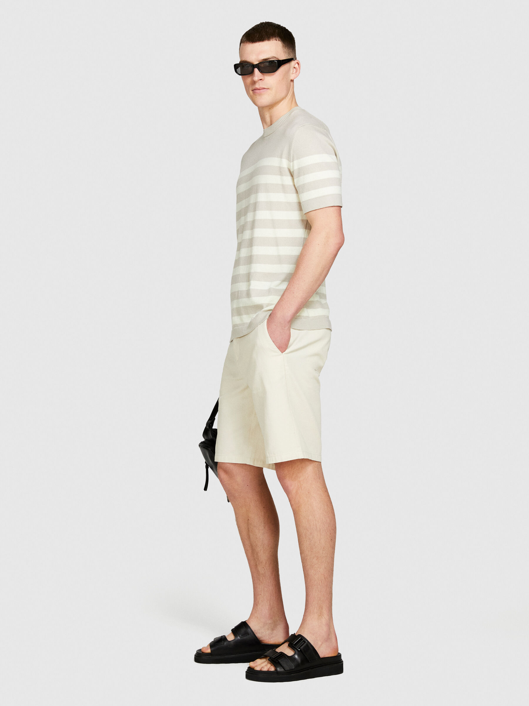 Striped knit t-shirt, Beige - Sisley