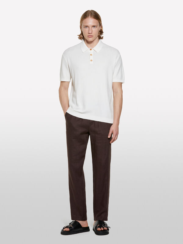 Cream white knit polo - men's polos | Sisley