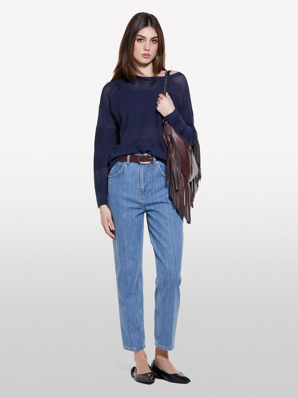 Dark blue sweater viscose dark blue with boat neck - women's boat neck sweaters | Sisley