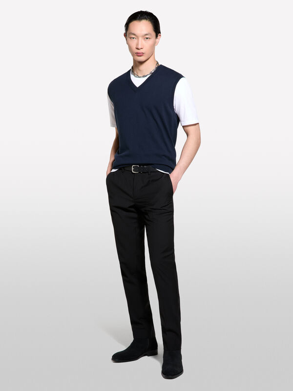 Dark blue knit vest - men's v-neck sweaters | Sisley