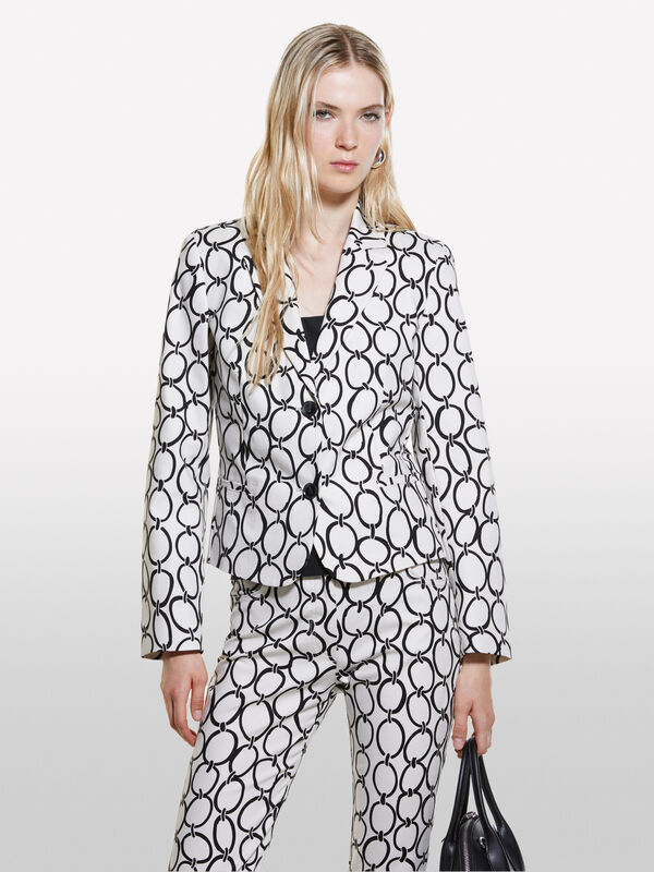 Cream white blazer in printed satin - women's blazers | Sisley