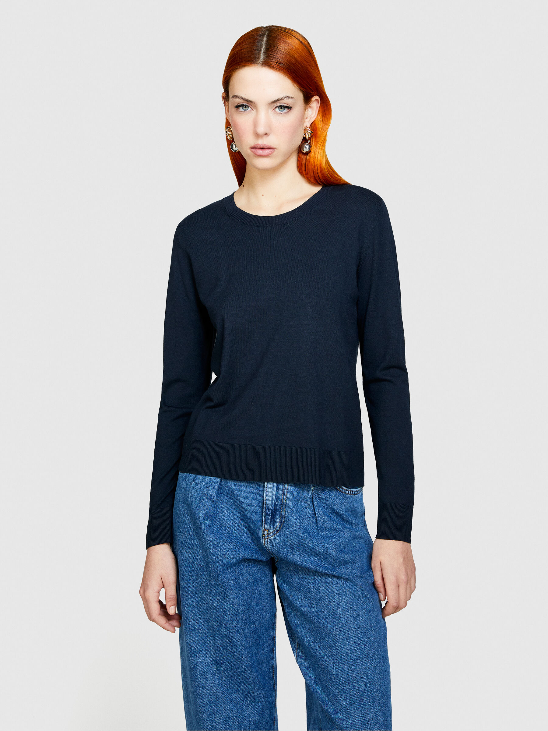 最新情報 Solid colored Sisley - Blue Dark sweater, トップス