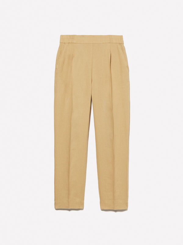 Mustard joggers in 100% linen - women's joggers | Sisley