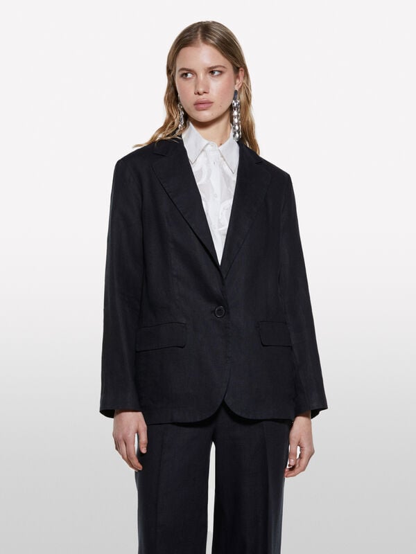 Black 100% linen blazer - women's blazers | Sisley