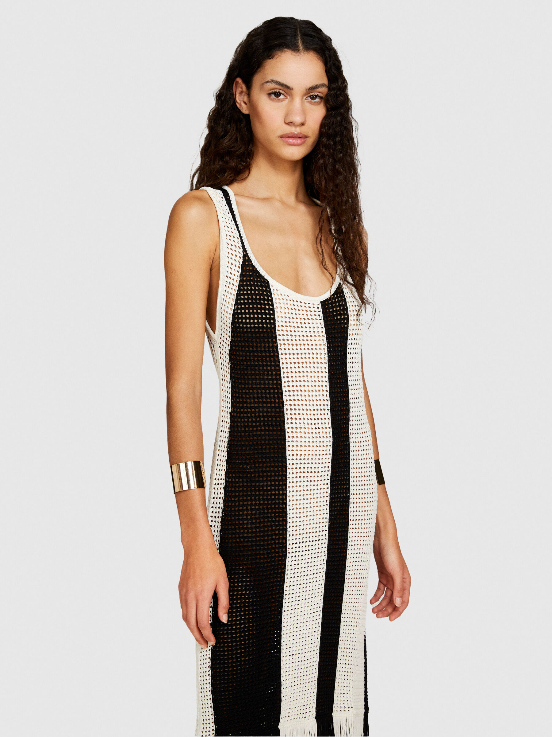 Striped perforated dress Women image number null