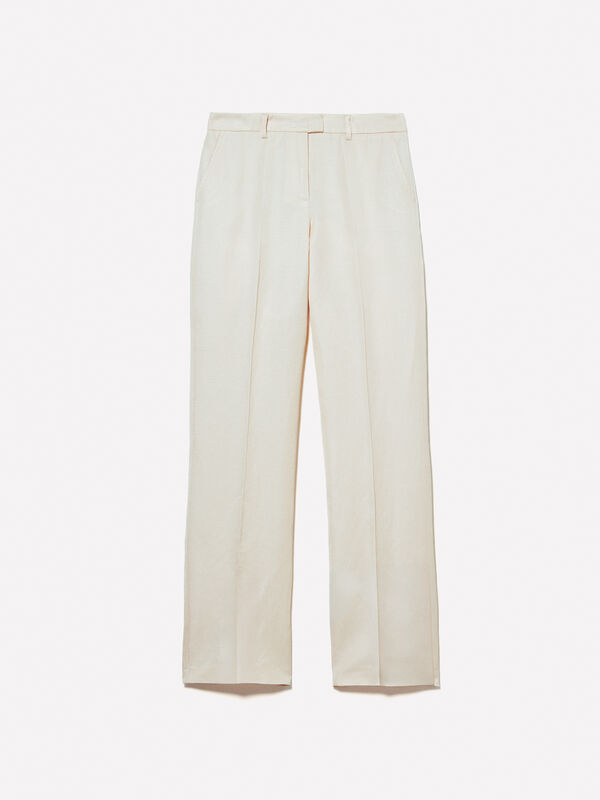 Sand beige trousers with slits - women's palazzo trousers | Sisley