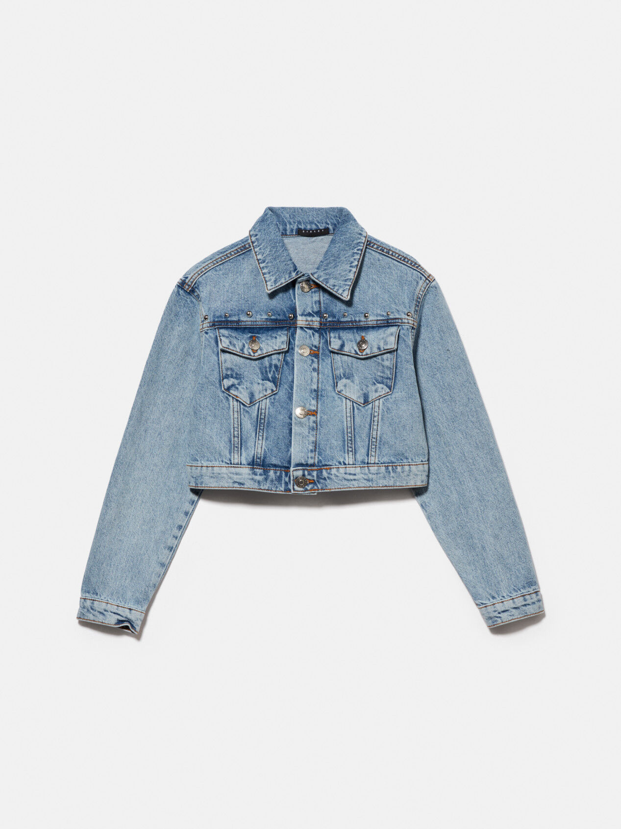 Jean jacket with studs, Blue - Sisley