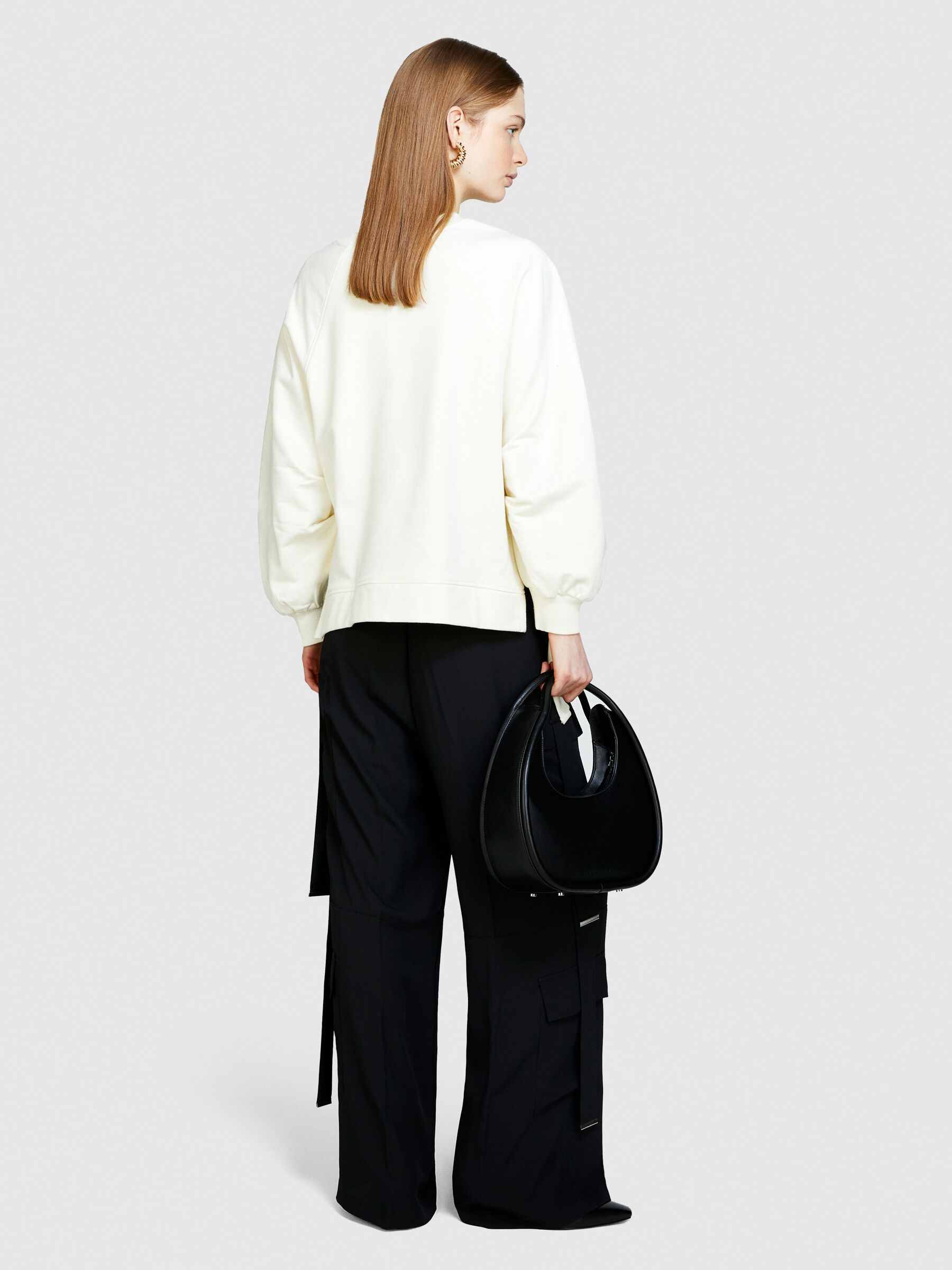 Oversized sweatshirt with drawstring, Creamy White - Sisley