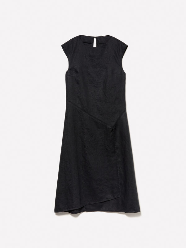 Black dress in 100% linen - women's midi dresses | Sisley