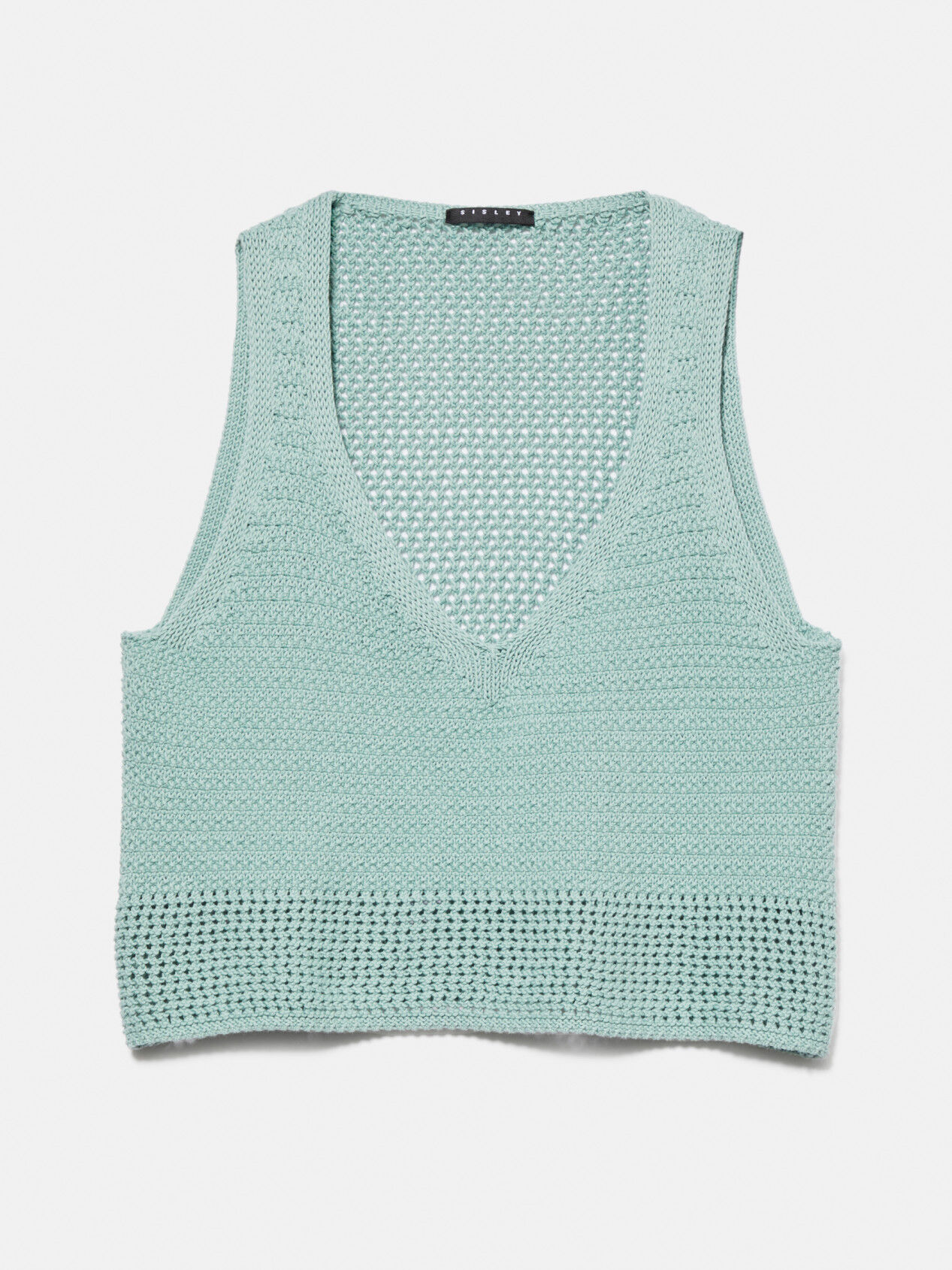 Cropped open-knit top, Light Green - Sisley