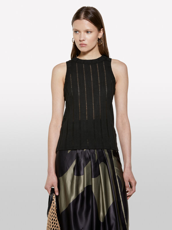 Black slim fit tank top with ribbed knit - women's tops | Sisley
