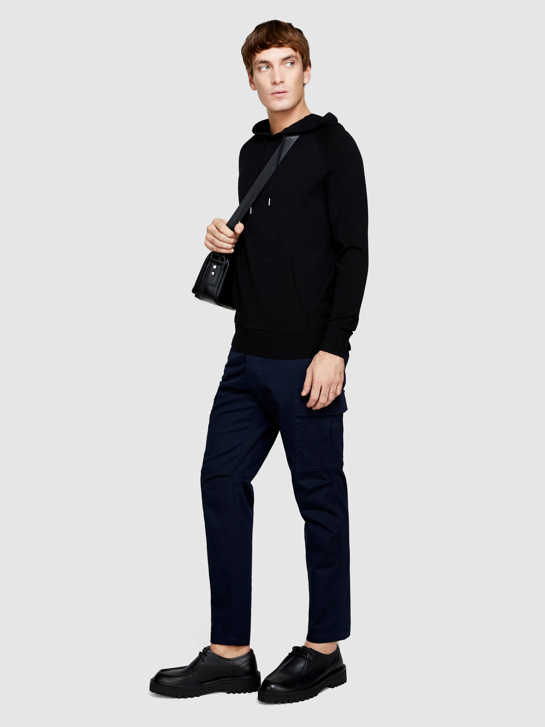 Pullover knit hoodie, Black - Sisley