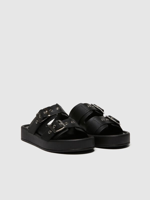 Leather slippers with buckles - women's sandals and slippers | Sisley