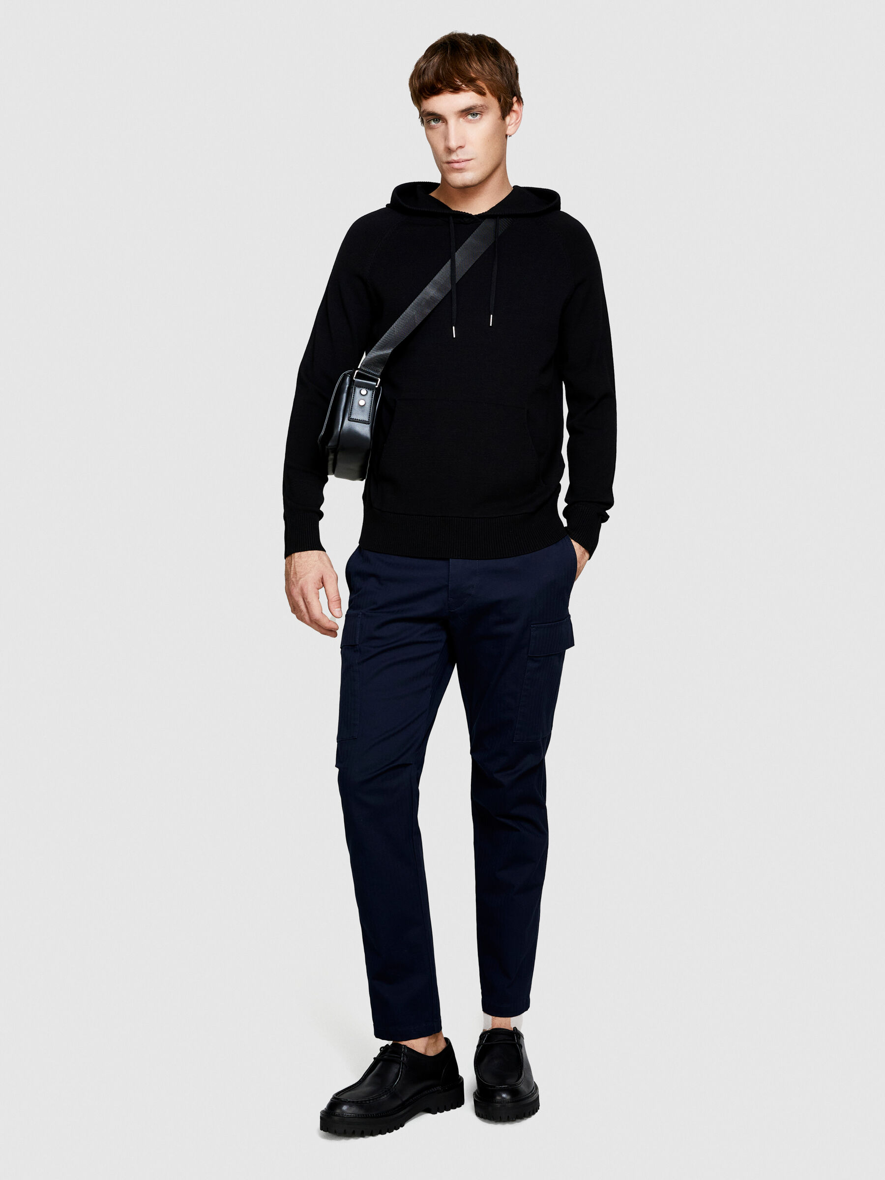 Pullover knit hoodie, Black - Sisley