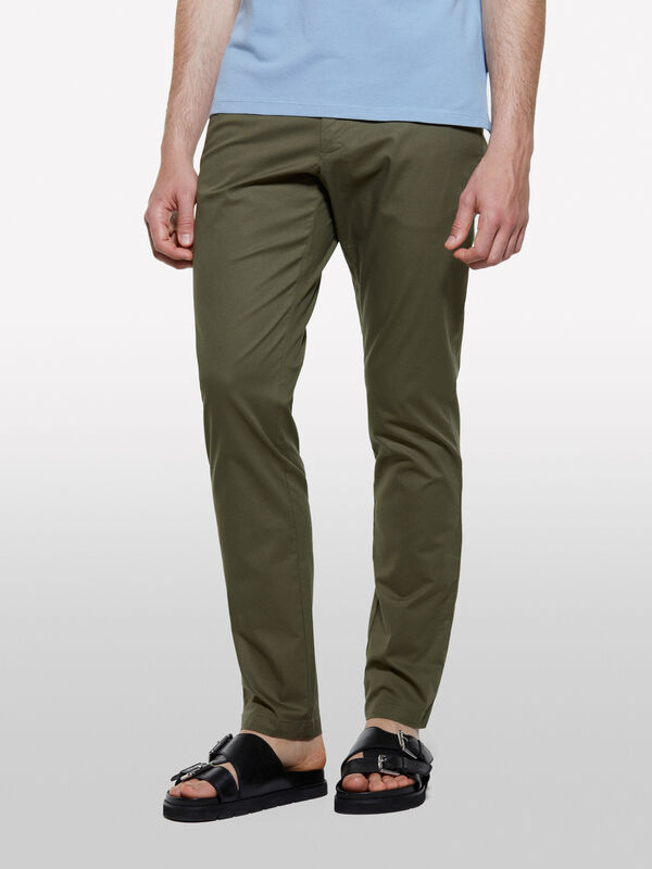 Military green slim fit chinos - men's slim fit trousers | Sisley