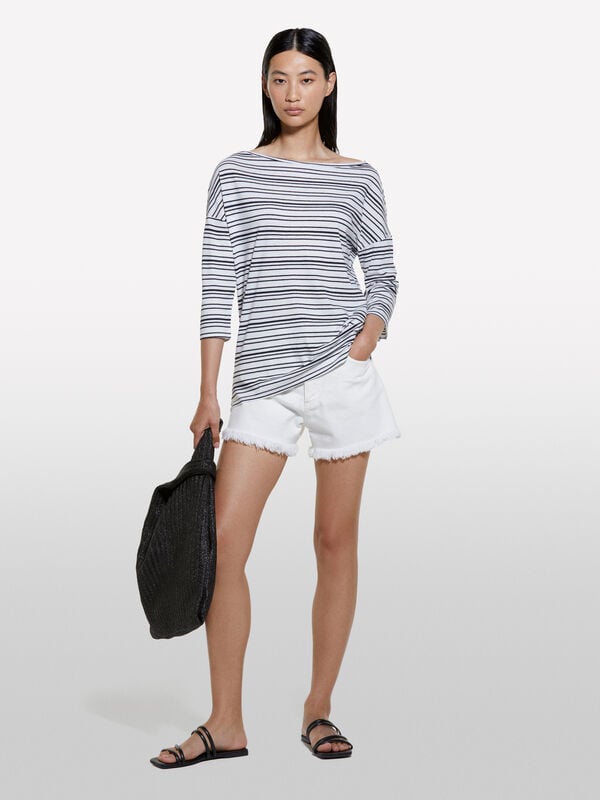 Striped t-shirt with boat neck Striped t-shirt with boat neck - women's long sleeve t-shirts | Sisley