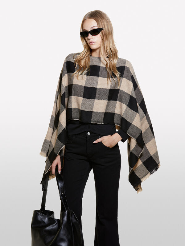 Multicolor check poncho - women's cloaks, ponchos and capes | Sisley