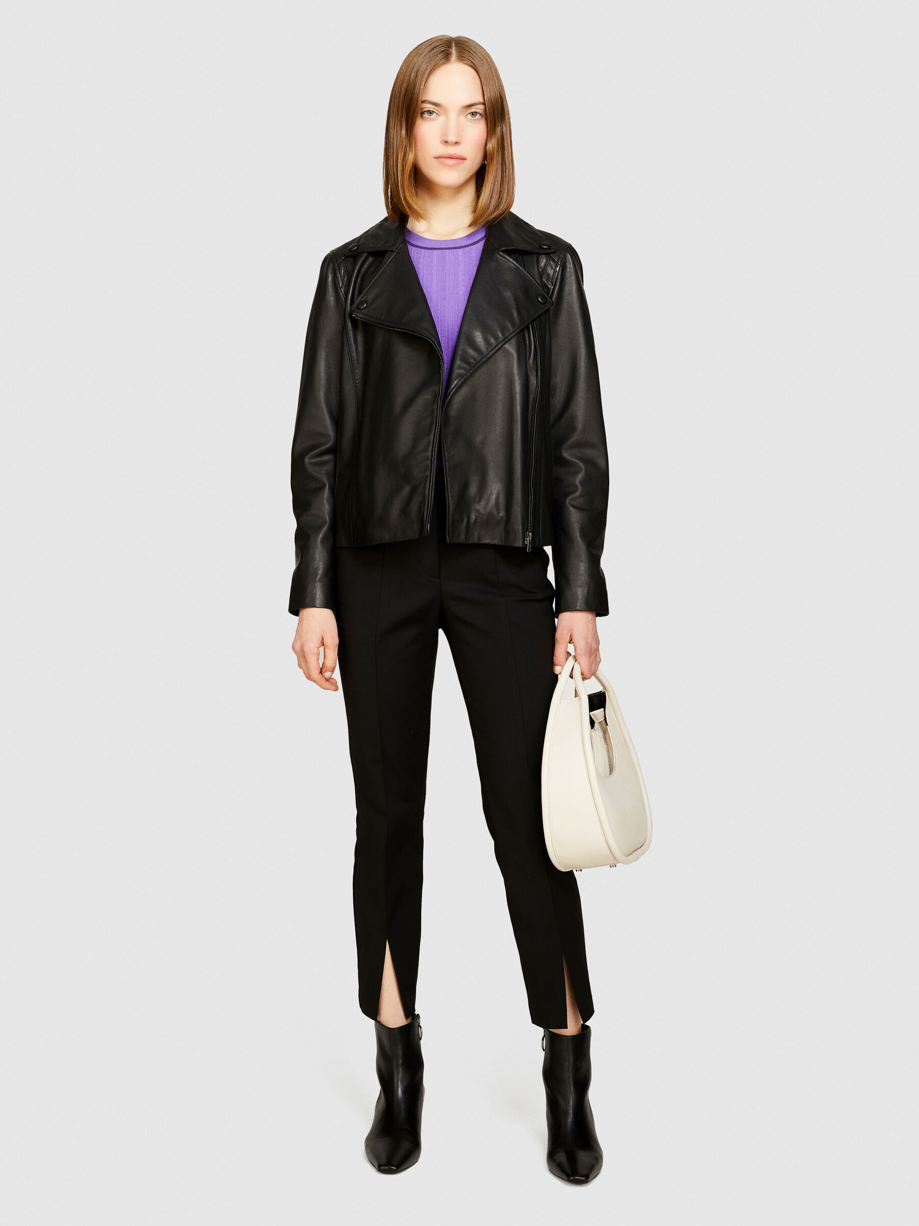100% leather biker jacket, Black - Sisley