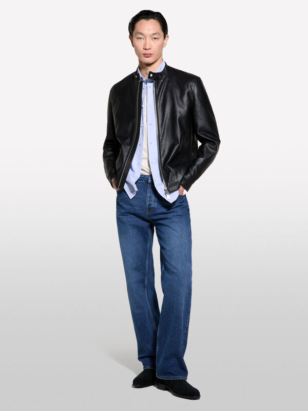 Black slim fit biker jacket - men's jackets and coats | Sisley