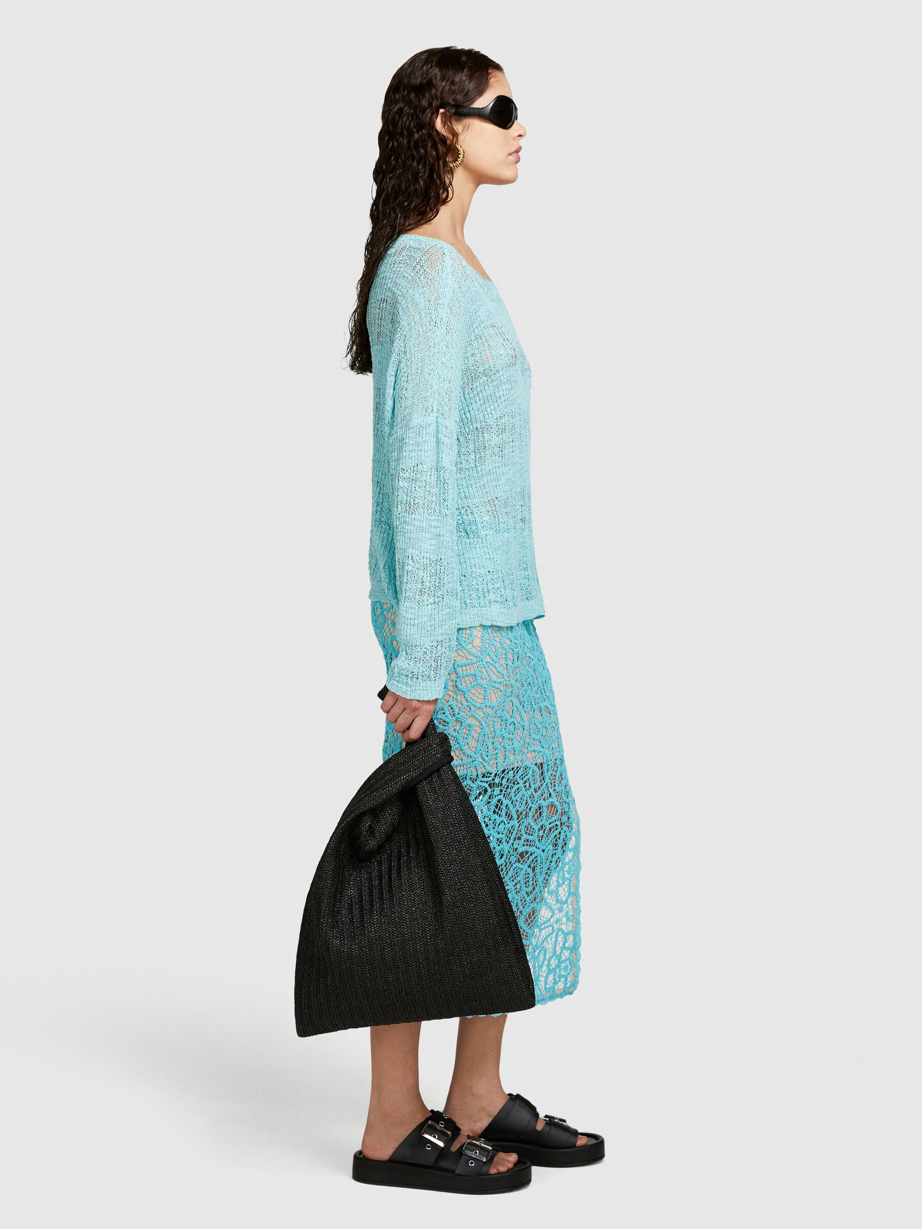 Boat neck sweater, Turquoise - Sisley Boat neck sweater, Turquoise - Sisley