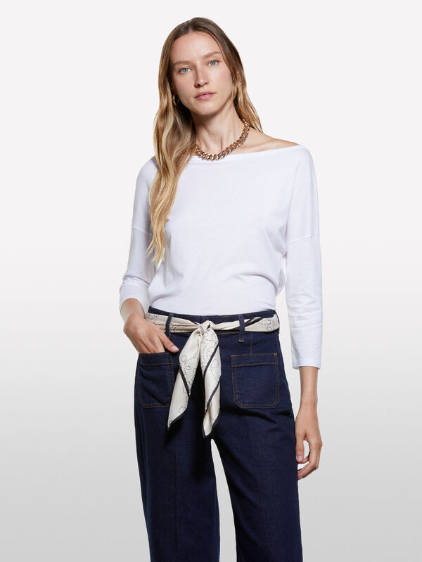 White t-shirt with boat neck - women's long sleeve t-shirts | Sisley