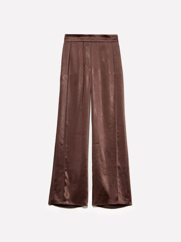 Brown satin palazzo trousers - women's palazzo trousers | Sisley