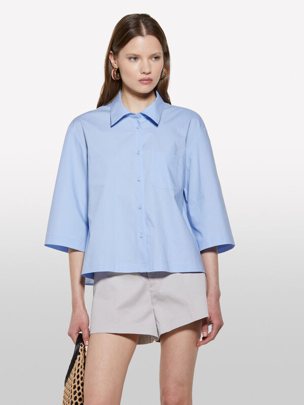 Light blue cropped shirt with creases - women's shirts | Sisley