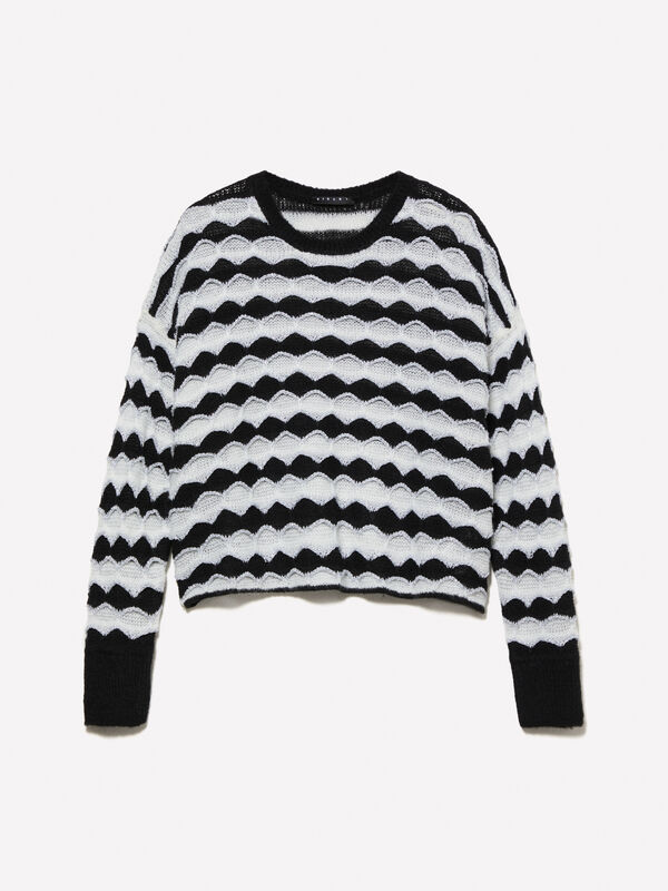 Cropped sweater with black and white lurex - girls' knitwear | Sisley Young