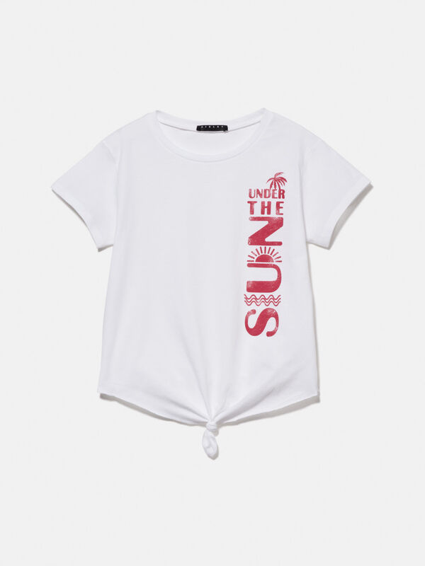 T-shirt with knot and print - girls' short sleeve t-shirts | Sisley Young
