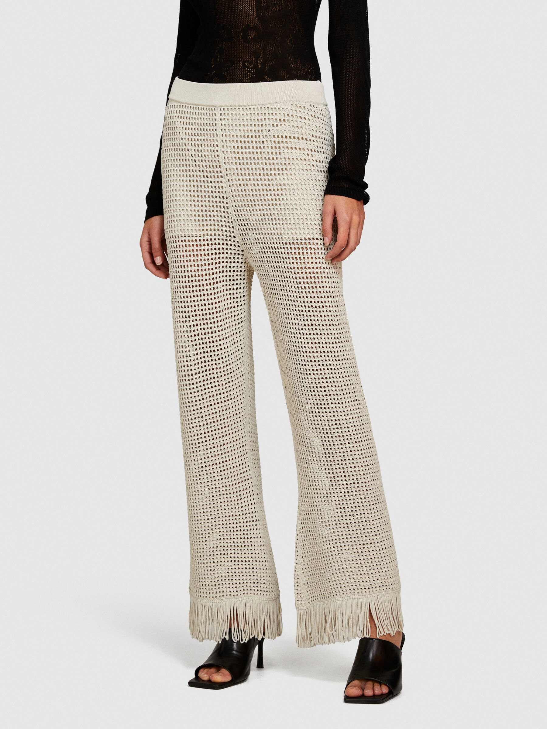 Perforated trousers with fringe Women image number null