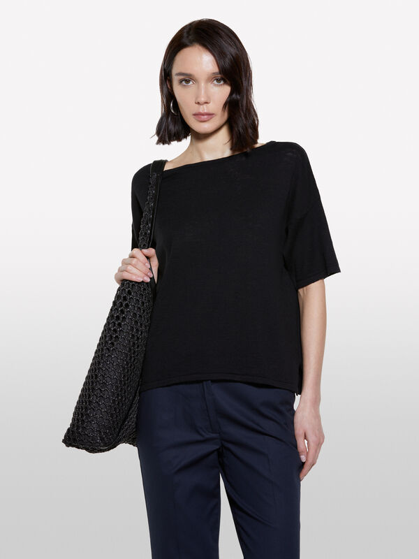 Black oversized fit knit t-shirt - women's short sleeve t-shirts | Sisley