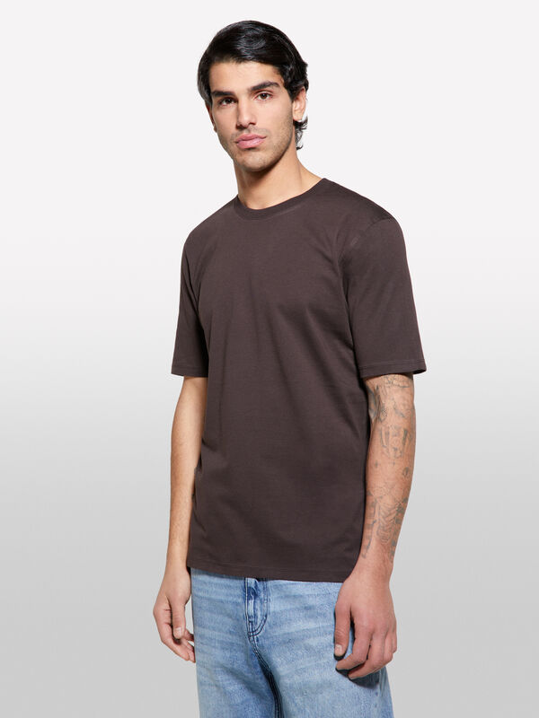 Brown regular fit short sleeve t-shirt - men's short sleeve t-shirts | Sisley