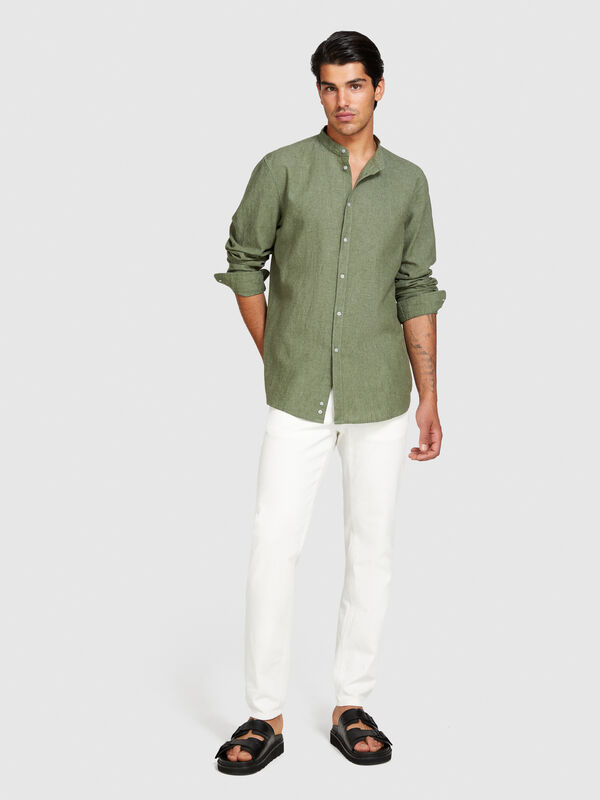 Mandarin collar shirt in linen blend - men's regular fit shirts | Sisley