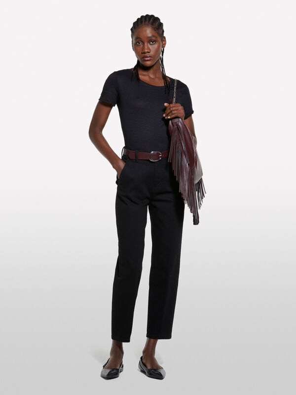 Black crew neck t-shirt - women's short sleeve t-shirts | Sisley