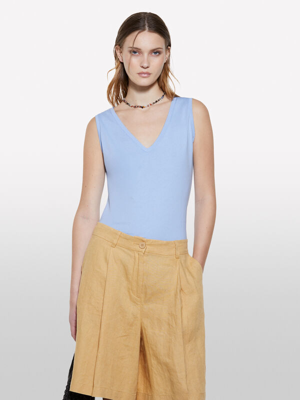 Light blue V-neck tank top - women's tops | Sisley