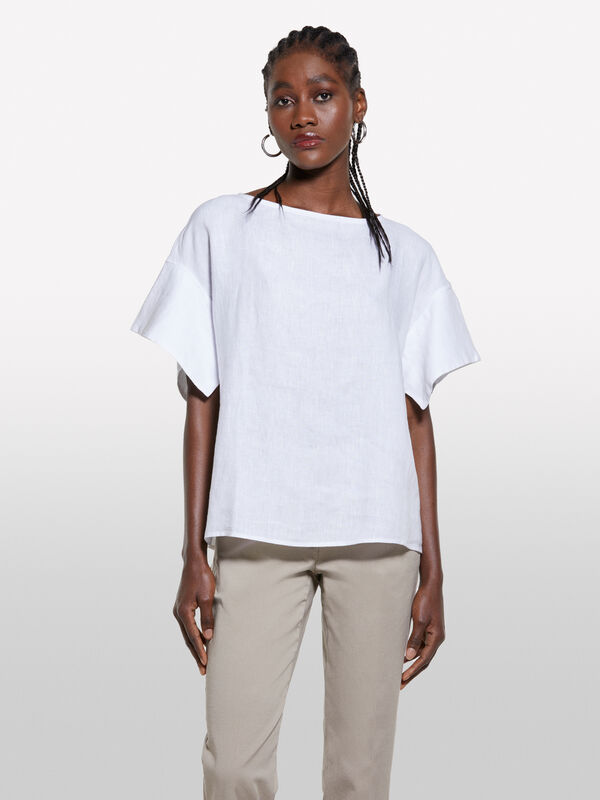 White blouse in 100% linen - women's blouses | Sisley