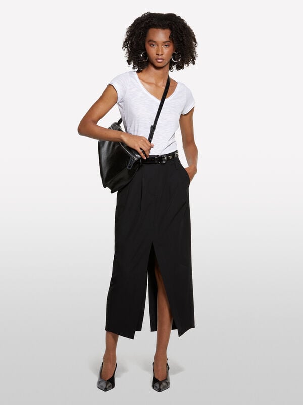Black midi skirt with slit - women's midi skirts | Sisley