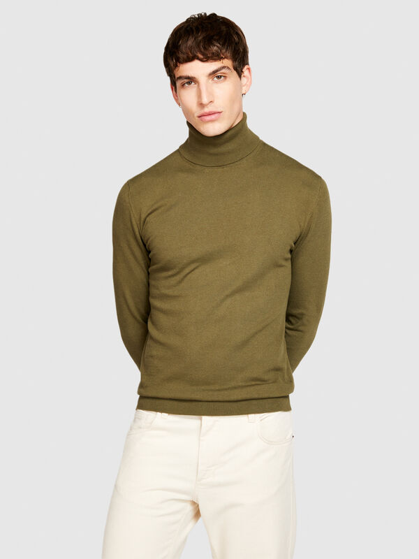 Solid colored sweater with high collar - men's high neck sweaters | Sisley