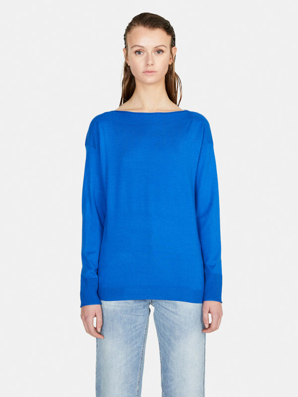 Solid color sweater with boat neck Women